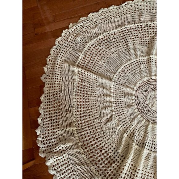 Handmade Round Crochet Lace Doily 56" Cream Cotton Home Decor - Picture 6 of 10